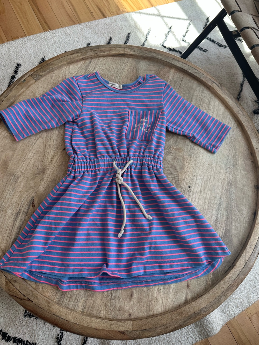 “Crew Kids” Blue & Pink Striped Drawstring | Preppy Coastal Girls Dress Size 6